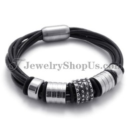 Elegant Svart Läder Med Titanarmband