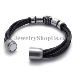 Elegant Svart Läder Med Titanarmband
