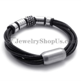 Elegant Svart Läder Med Titanarmband