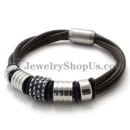 Elegant Brunt Läder Med Titanarmband