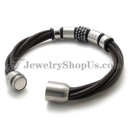 Elegant Brunt Läder Med Titanarmband