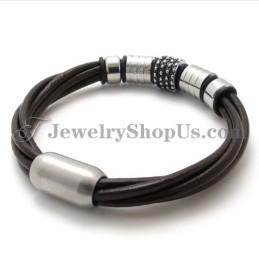 Elegant Brunt Läder Med Titanarmband
