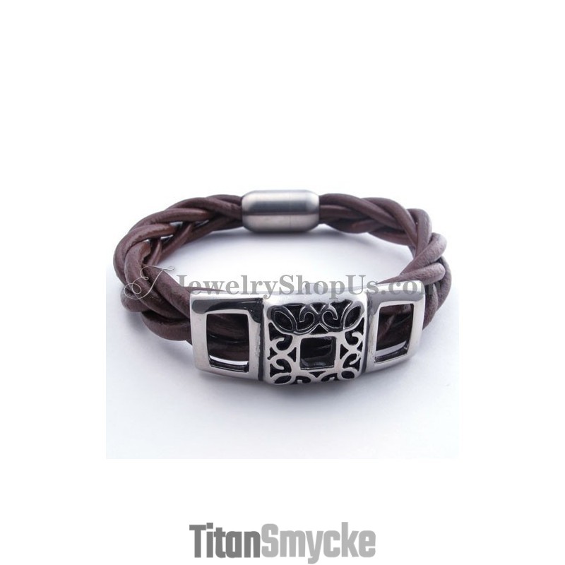 Moderiktigt Brunt Titan Läderarmband Moderiktigt Brunt Titan Läderarmband