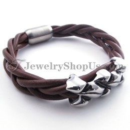 Elegant Brunt Titanläderarmband