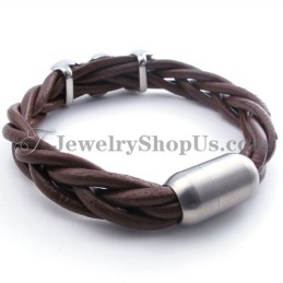 Elegant Brunt Titanläderarmband