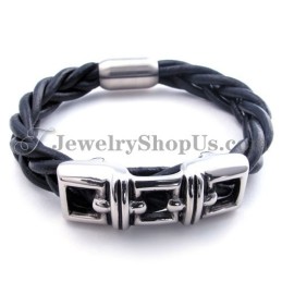 Elegant Svart Titan Läderarmband