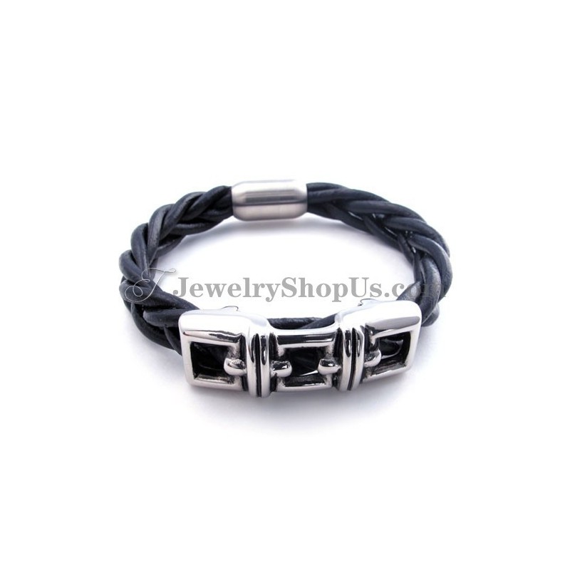 Elegant Svart Titan Läderarmband Elegant Svart Titan Läderarmband
