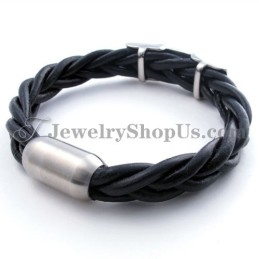 Elegant Svart Titan Läderarmband