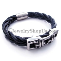 Elegant Svart Titan Läderarmband