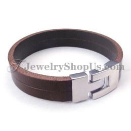 Moderiktigt Brunt Läderarmband Med Titan
