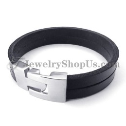 Elegant Svart Läderarmband Med Titan