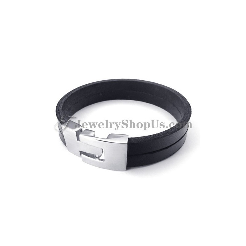 Elegant Svart Läderarmband Med Titan Elegant Svart Läderarmband Med Titan