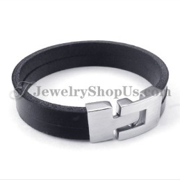 Elegant Svart Läderarmband Med Titan