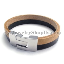 Elegant Svart Och Brunt Läderarmband Med Titan