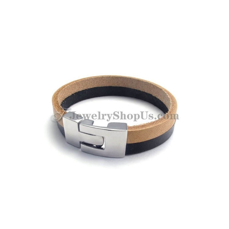 Elegant Svart Och Brunt Läderarmband Med Titan Elegant Svart Och Brunt Läderarmband Med Titan