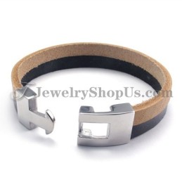 Elegant Svart Och Brunt Läderarmband Med Titan