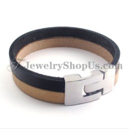 Elegant Svart Och Brunt Läderarmband Med Titan