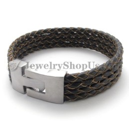 Elegant Läder- Och Titanarmband