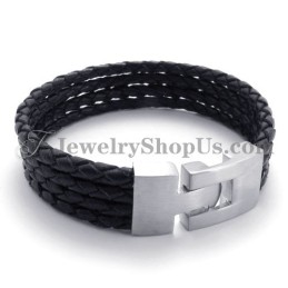 Elegant Svart Läder- Och Titanarmband