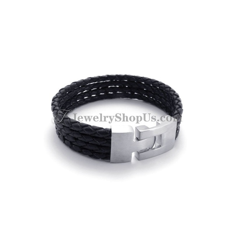 Elegant Svart Läder- Och Titanarmband Elegant Svart Läder- Och Titanarmband