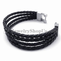 Elegant Svart Läder- Och Titanarmband