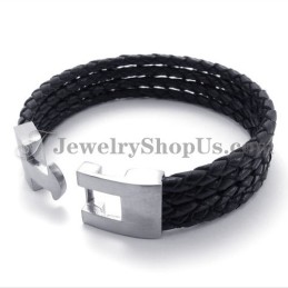 Elegant Svart Läder- Och Titanarmband