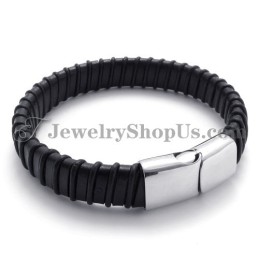Vackert Svart Titanarmband Med Läder