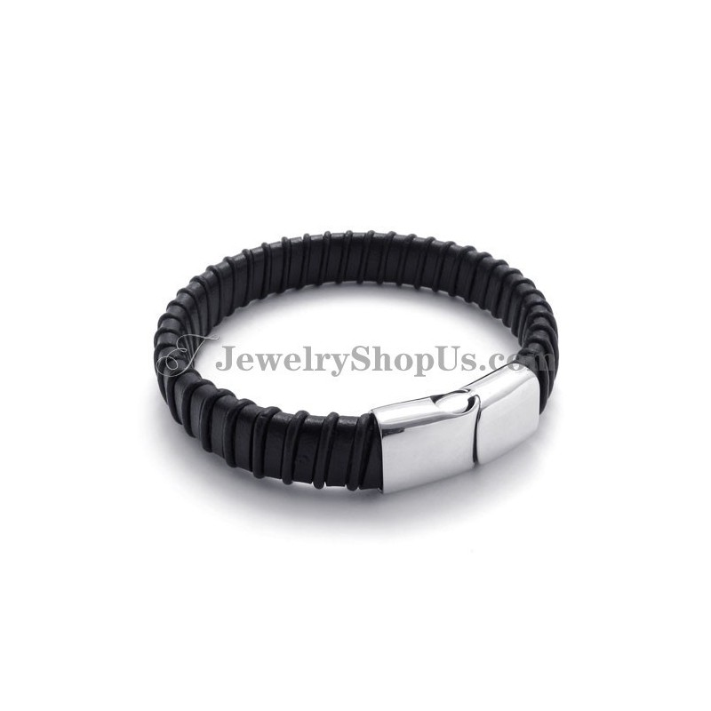 Vackert Svart Titanarmband Med Läder Vackert Svart Titanarmband Med Läder