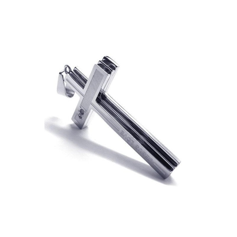 Herrhalsband I Silver I Rent Titan Med Korshänge (Nytt)