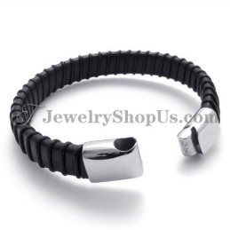 Vackert Svart Titanarmband Med Läder