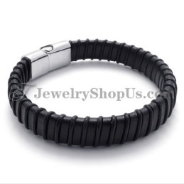 Vackert Svart Titanarmband Med Läder
