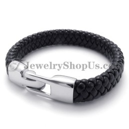 Vackert Svart Titan- Och Läderarmband