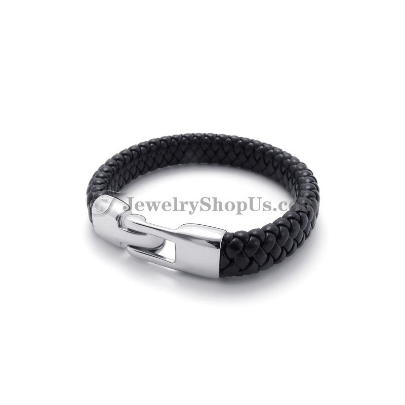 Vackert Svart Titan- Och Läderarmband Vackert Svart Titan- Och Läderarmband