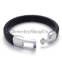 Vackert Svart Titan- Och Läderarmband