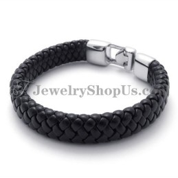 Vackert Svart Titan- Och Läderarmband