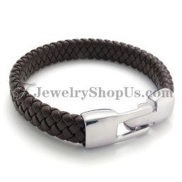Elegant Brunt Titan- Och Läderarmband