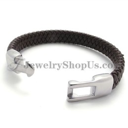 Elegant Brunt Titan- Och Läderarmband