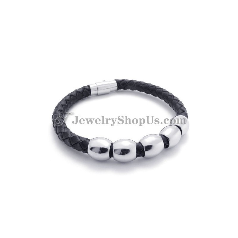 Svart Läder- Och Titanarmband Svart Läder- Och Titanarmband