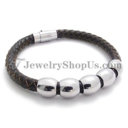 Moderiktigt Läder- Och Titanarmband