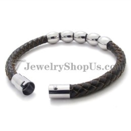 Moderiktigt Läder- Och Titanarmband