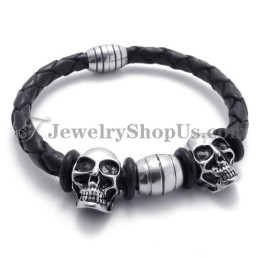 Elegant Läderarmband Med Titanskallar