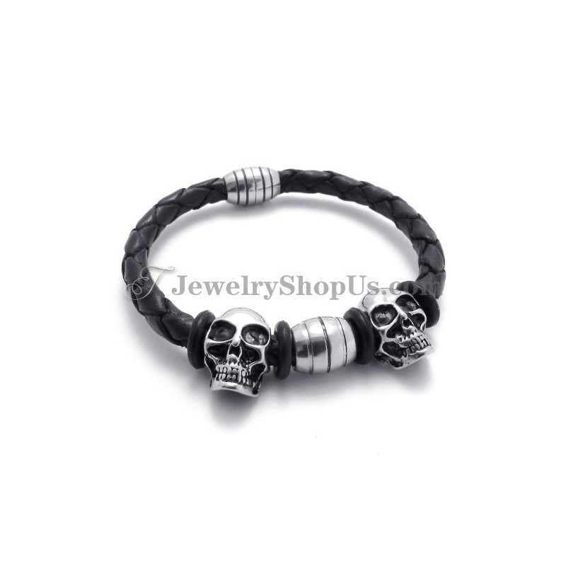 Elegant Läderarmband Med Titanskallar Elegant Läderarmband Med Titanskallar