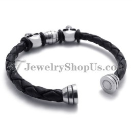 Elegant Läderarmband Med Titanskallar