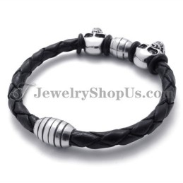Elegant Läderarmband Med Titanskallar
