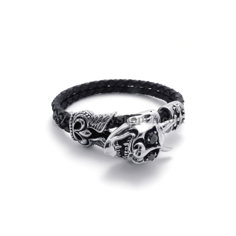Moderiktigt Svart Läder Med Titanarmband Moderiktigt Svart Läder Med Titanarmband