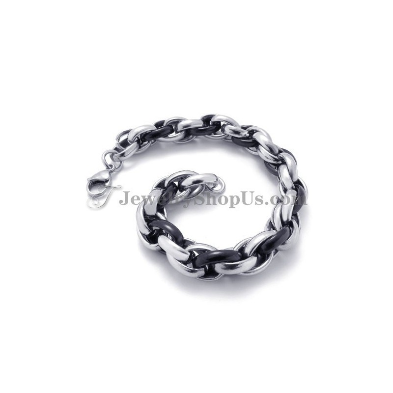 Moderiktigt Svart Och Silverfärgat Titanarmband Moderiktigt Svart Och Silverfärgat Titanarmband