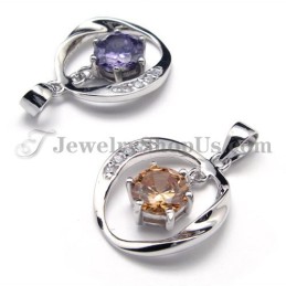 925 Silver Zircon Hänge (Galvaniserad Platina) Med Fri Kedja