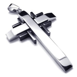 Herr Svart Silver Ren Titan Kors Halsband Hänge