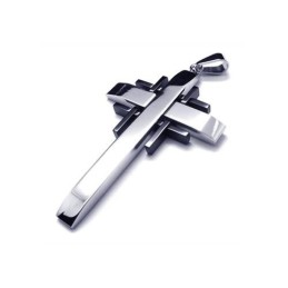 Herr Svart Silver Ren Titan Kors Halsband Hänge