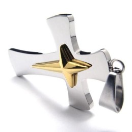 Herrhalsband Med Korshänge I Silver Och Guld I Rent Titan